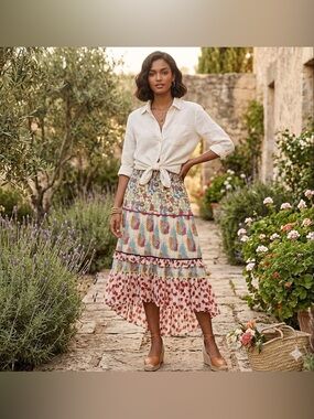 Anthropologie Multi-Print High-Low Tiered Maxi Skirt